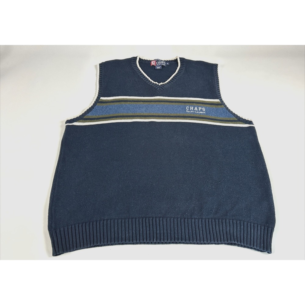 Chaps Ralph Lauren Sweater Vest Men's Extra Large Hand Framed Spell Out Blue